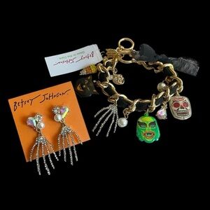 PRICE FIRM Betsey Johnson Halloween Monsters Bracelet & Skeleton Hand Earrings